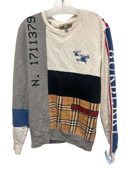 Burberry Size M White & Gray Cotton Blend Color Block Men's Long Sleeve Shirt White & Gray / M