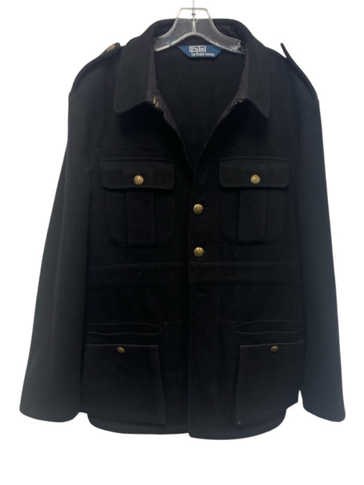 Polo Size XXL Black Wool Solid Military Button up Men's Jacket Black / XXL