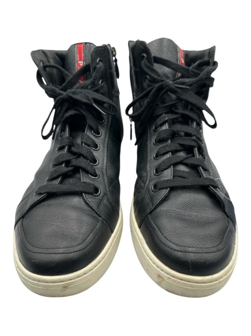 Prada Shoe Size 9.5 Black Leather Solid Sneaker Men's Shoes Black / 9.5