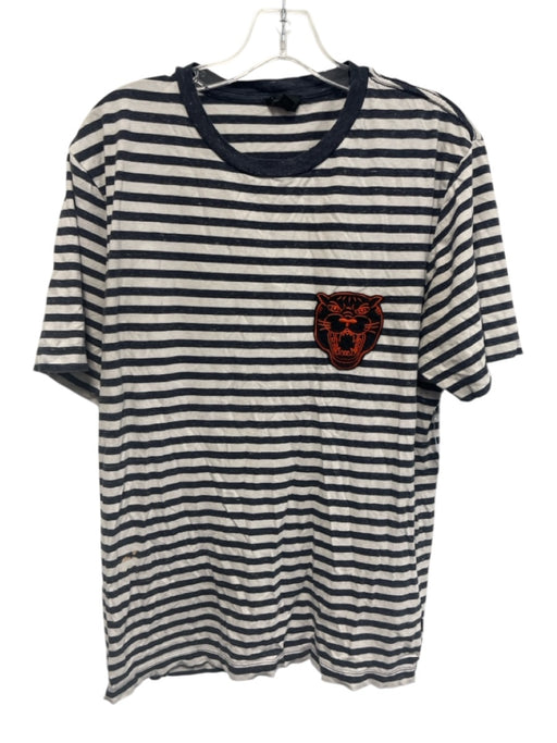 Diesel Size Est M Blue & White Cotton Striped T shirt Crew Men's Short Sleeve Blue & White / Est M