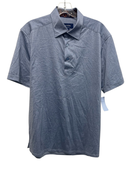 Eton Size L Blue Cotton Heathered Polo Men's Short Sleeve Blue / L