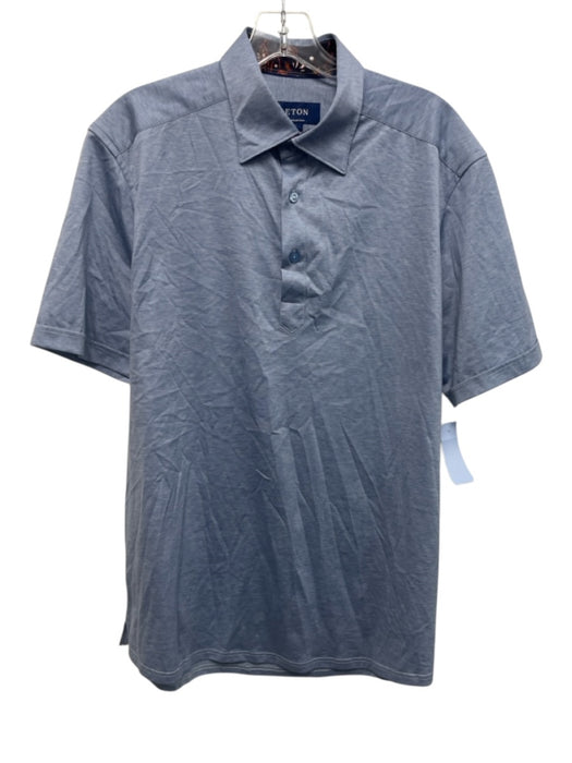 Eton Size L Blue Cotton Heathered Polo Men's Short Sleeve Blue / L