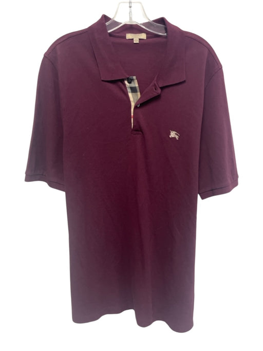 Burberry Size L Dark Red Cotton Solid Polo Men's Short Sleeve Dark Red / L