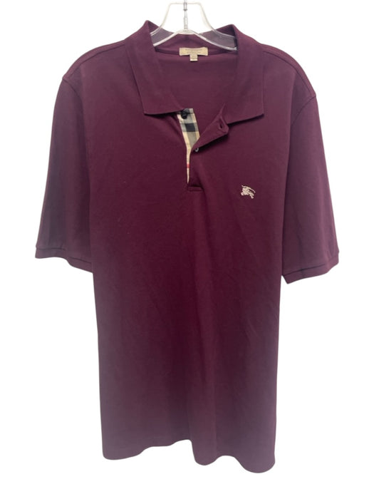 Burberry Size L Dark Red Cotton Solid Polo Men's Short Sleeve Dark Red / L