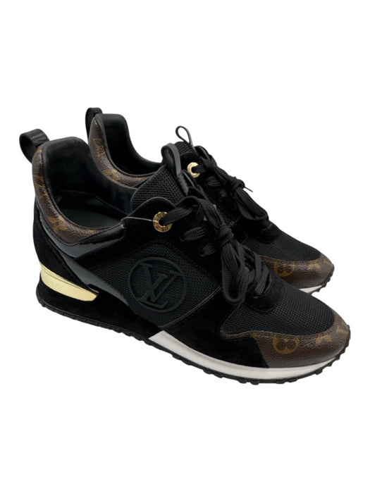 Louis Vuitton Shoe Size 40 Black & Brown Suede Leather Monogram Low Top Sneakers Black & Brown / 40