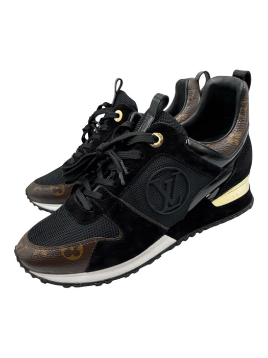 Louis Vuitton Shoe Size 40 Black & Brown Suede Leather Monogram Low Top Sneakers Black & Brown / 40
