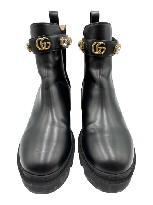Gucci Shoe Size 41 Black Leather Rhinestone Chelsea Block Heel Ankle Booties Black / 41