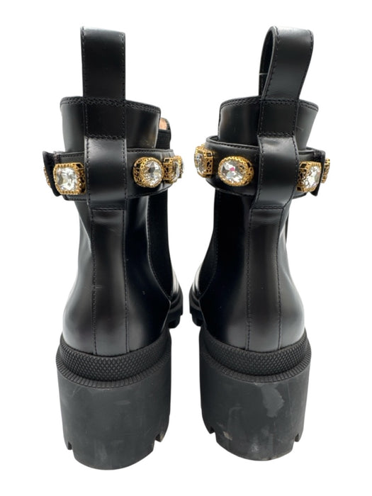 Gucci Shoe Size 41 Black Leather Rhinestone Chelsea Block Heel Ankle Booties Black / 41