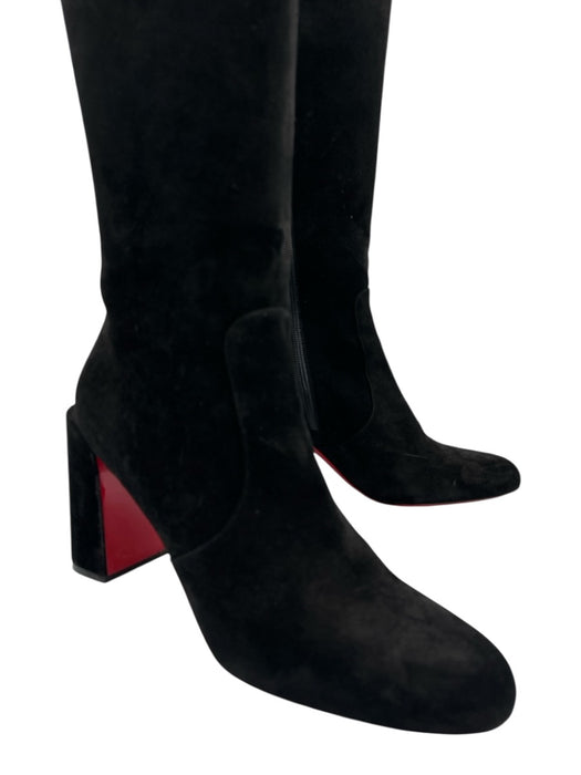Christian Louboutin Shoe Size 42 Black Suede Knee High Block Heel Side Zip Boots Black / 42