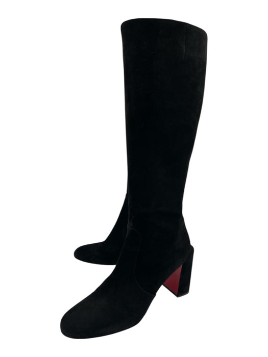 Christian Louboutin Shoe Size 42 Black Suede Knee High Block Heel Side Zip Boots Black / 42