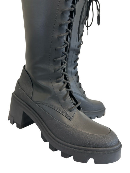 Moncler Shoe Size 41 Black Leather Lace Up Knee High Side Zip Combat Boots Black / 41