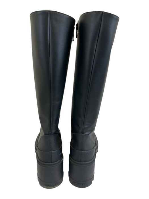 Moncler Shoe Size 41 Black Leather Lace Up Knee High Side Zip Combat Boots Black / 41