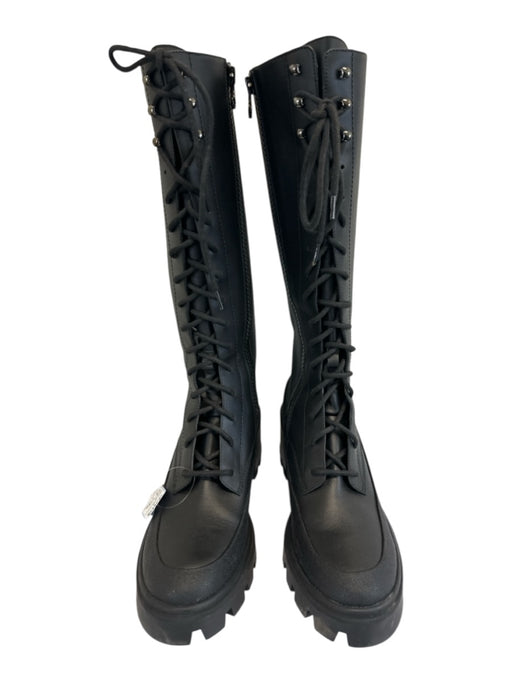 Moncler Shoe Size 41 Black Leather Lace Up Knee High Side Zip Combat Boots Black / 41