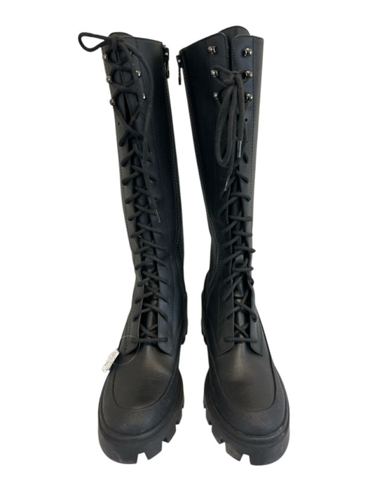 Moncler Shoe Size 41 Black Leather Lace Up Knee High Side Zip Combat Boots Black / 41