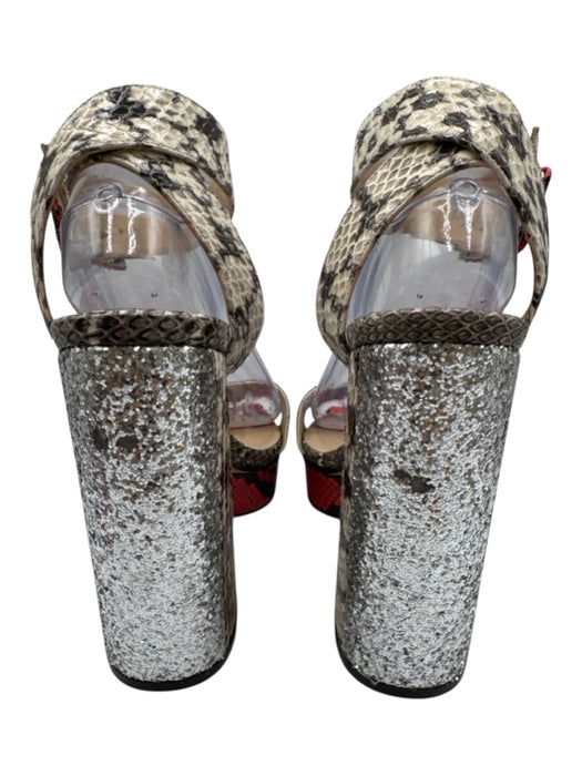 Jimmy Choo Shoe Size 41.5 Red & Gray Print Leather Glitter Python Sandals Red & Gray Print / 41.5
