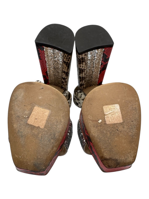 Jimmy Choo Shoe Size 41.5 Red & Gray Print Leather Glitter Python Sandals Red & Gray Print / 41.5