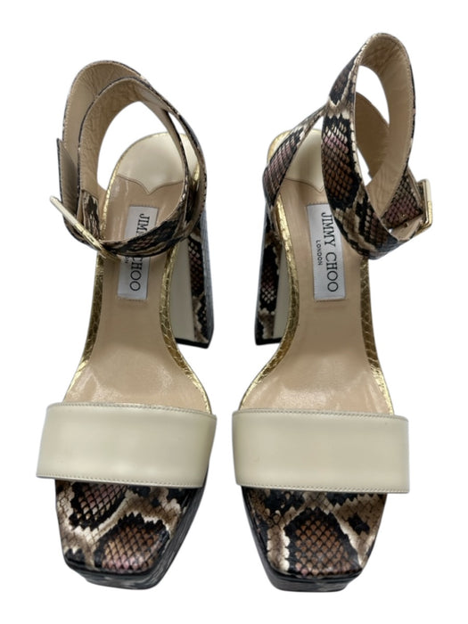 Jimmy Choo Shoe Size 41 Cream, Gold, Brown Leather Snake Print Platform Sandals Cream, Gold, Brown / 41