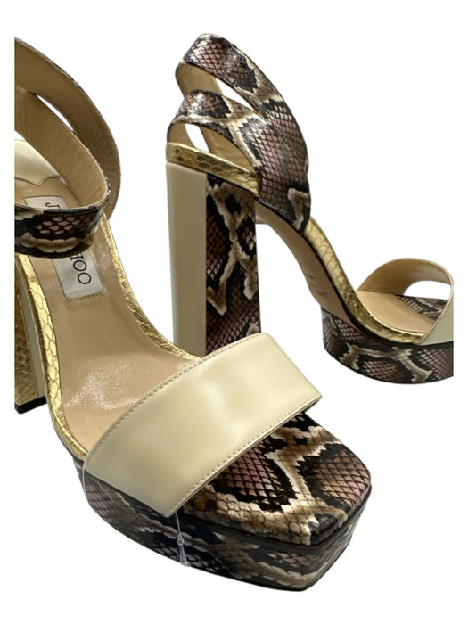 Jimmy Choo Shoe Size 41 Cream, Gold, Brown Leather Snake Print Platform Sandals Cream, Gold, Brown / 41