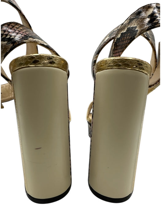 Jimmy Choo Shoe Size 41 Cream, Gold, Brown Leather Snake Print Platform Sandals Cream, Gold, Brown / 41