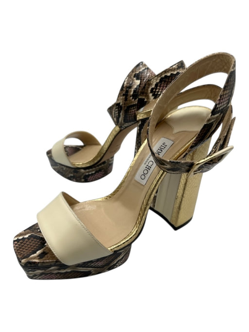 Jimmy Choo Shoe Size 41 Cream, Gold, Brown Leather Snake Print Platform Sandals Cream, Gold, Brown / 41