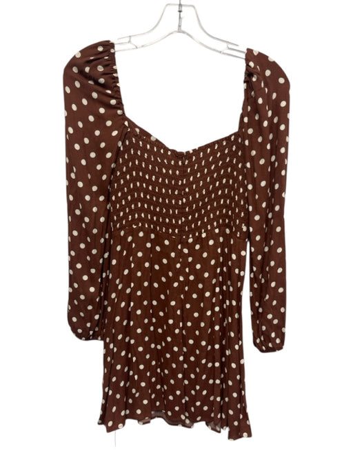 Reformation Size 6P Brown & White Viscose Blend Long Sleeve Polka Dot Dress Brown & White / 6P