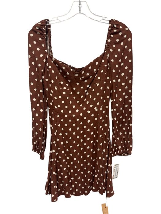 Reformation Size 6P Brown & White Viscose Blend Long Sleeve Polka Dot Dress Brown & White / 6P