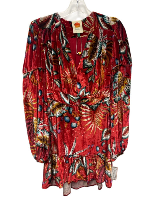 Farm Rio Size Small Red, Blue, Green Viscose Blend Long semi sheer sleeves Dress Red, Blue, Green / Small