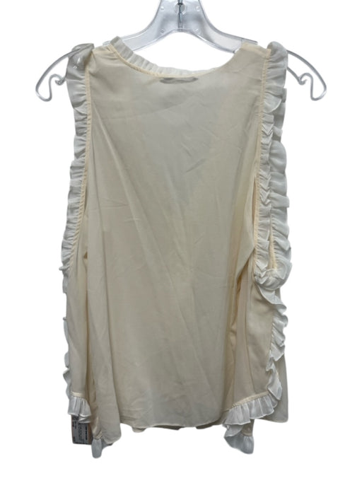 Alice + Olivia Size Small Beige & White Silk Blend Long Sleeve Ruffles Top Beige & White / Small