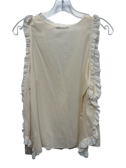 Alice + Olivia Size Small Beige & White Silk Blend Long Sleeve Ruffles Top Beige & White / Small
