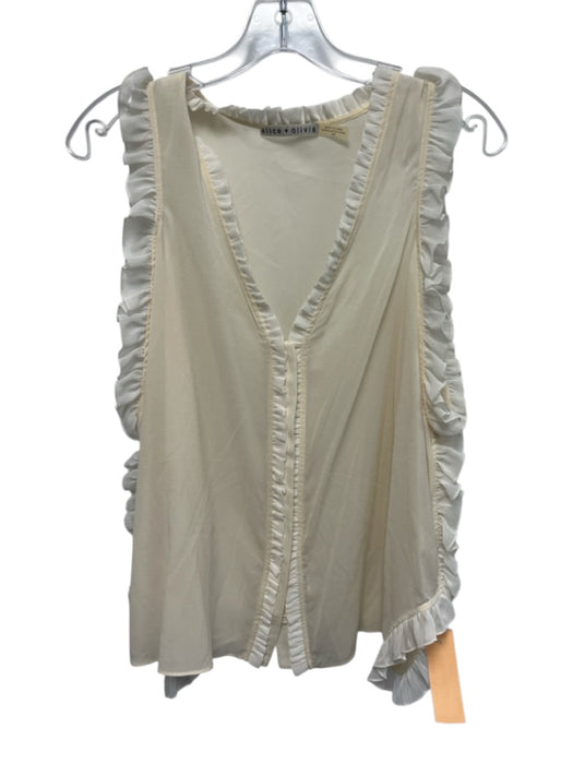 Alice + Olivia Size Small Beige & White Silk Blend Long Sleeve Ruffles Top Beige & White / Small