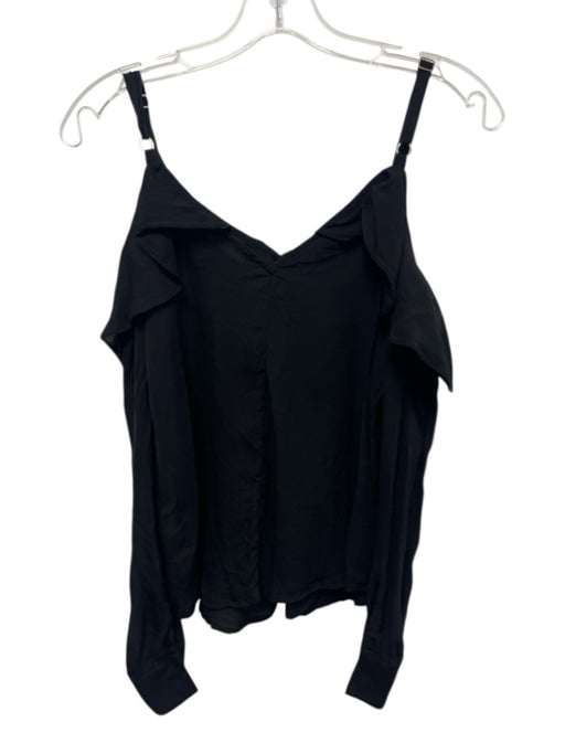 A.L.C. Size 2 Black Silk Long Sleeve Ruffles Cold Shoulder Sheer Top Black / 2