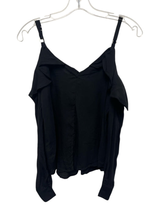 A.L.C. Size 2 Black Silk Long Sleeve Ruffles Cold Shoulder Sheer Top Black / 2