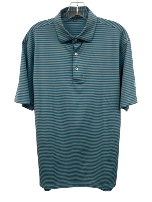 Peter Millar Size M Blue & Gray Synthetic Striped Polo Athleisure Short Sleeve Blue & Gray / M