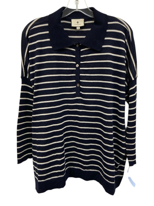 Tuckernuck Size xl/xxl Navy & white Tencel & Linen Striped Long Sleeve Top Navy & white / xl/xxl