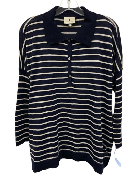 Tuckernuck Size xl/xxl Navy & white Tencel & Linen Striped Long Sleeve Top Navy & white / xl/xxl