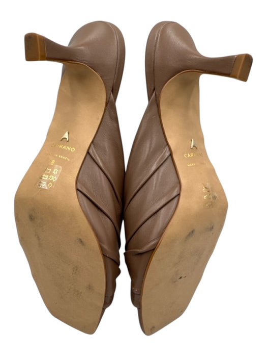 Carrano Shoe Size 8 Brown Leather Upper Twist Open Square toe Mid Heel Sandals Brown / 8