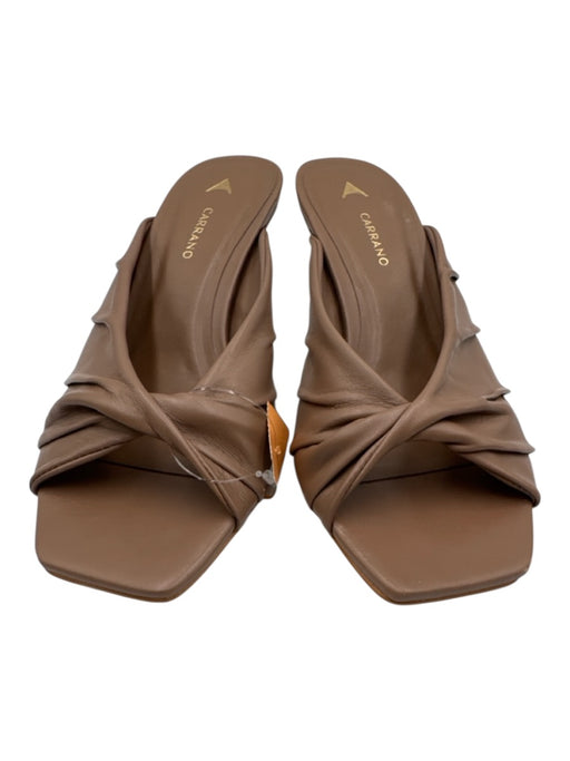Carrano Shoe Size 8 Brown Leather Upper Twist Open Square toe Mid Heel Sandals Brown / 8