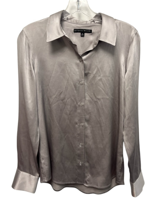 Antonio Melani Size S Silver Silk Blend Long Sleeve Button Down Top Silver / S