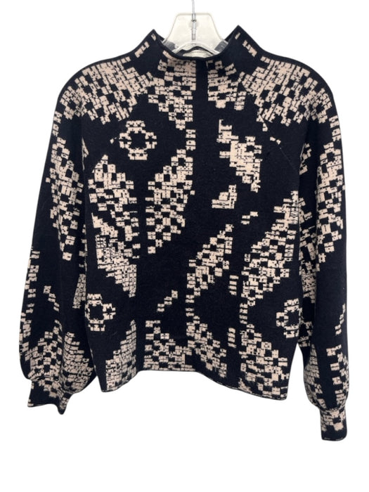 Anthropologie Size S Navy Blue & Pink Viscose Blend Knit Bishop sleeve Sweater Navy Blue & Pink / S