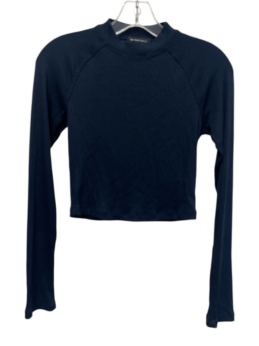 Beyond Yoga Size S Navy Blue Modal Blend Ribbed Long Sleeve high neck Crop Top Navy Blue / S