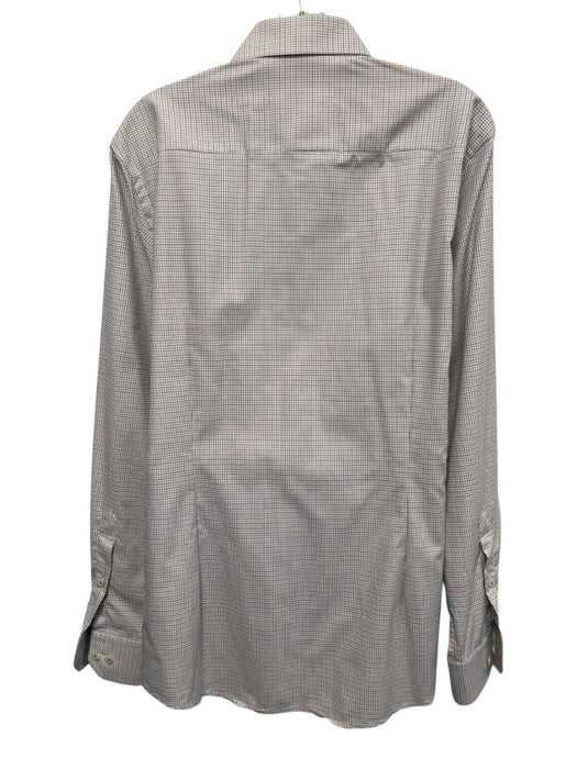 Eton Size 16 White & Brown Cotton Grid Button Up Men's Long Sleeve Shirt White & Brown / 16