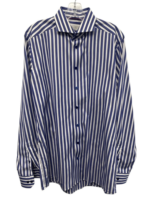 Eton Size 16 Blue & White Cotton Striped Button Up Men's Long Sleeve Shirt Blue & White / 16