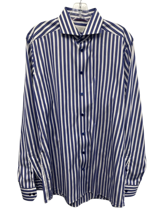 Eton Size 16 Blue & White Cotton Striped Button Up Men's Long Sleeve Shirt Blue & White / 16