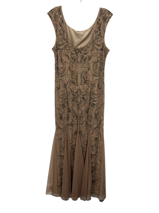 Adrianna Papell Size 14 Brown Polyester Embellished Zip Back Sleeveless Gown Brown / 14