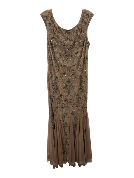 Adrianna Papell Size 14 Brown Polyester Embellished Zip Back Sleeveless Gown Brown / 14