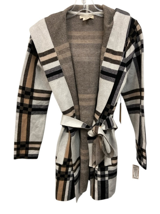 Christian Siriano Size S White, Beige & Black Rayon Blend Plaid Knit Jacket White, Beige & Black / S