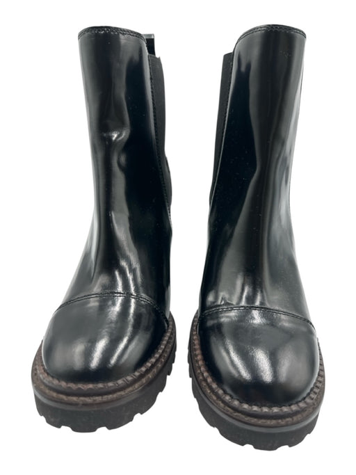 See By Chloe Shoe Size 38 Black Leather Upper Glossy Elastic Sides Ankle Boots Black / 38