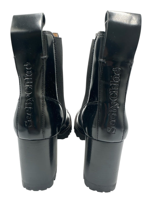 See By Chloe Shoe Size 38 Black Leather Upper Glossy Elastic Sides Ankle Boots Black / 38