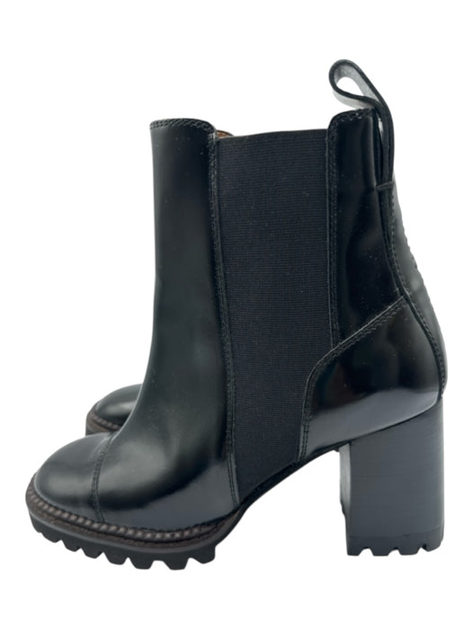 See By Chloe Shoe Size 38 Black Leather Upper Glossy Elastic Sides Ankle Boots Black / 38