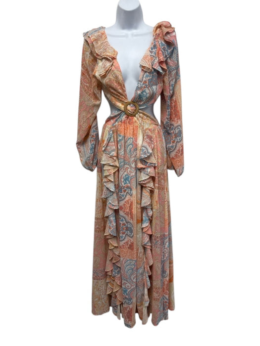 Aakaa Size S Cream White, Pink & Blue Polyester Paisley Tie Back Dress Cream White, Pink & Blue / S